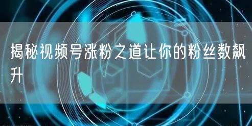 揭秘视频号涨粉之道让你的粉丝数飙升